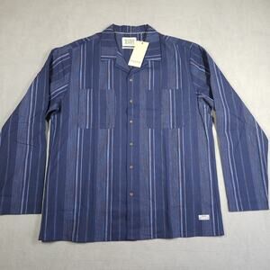 Scotch & Soda Shirt Mens L Space Dye Striped Button Up Shirt Blue Loop Collar